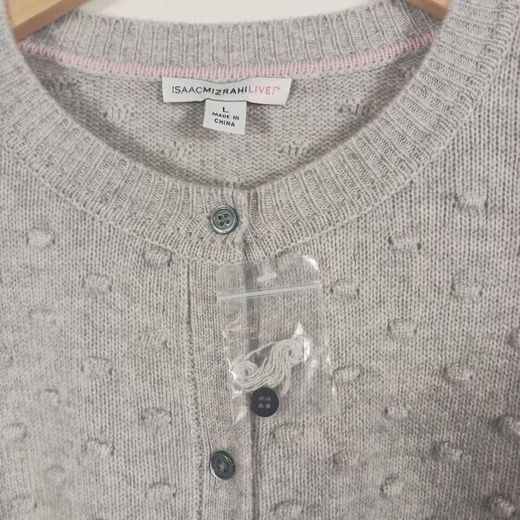 Isaac Mizrahi, NWOT Gray Cashmere Cardigan Sweater Bubble Texture,  LRG, Classic - Picture 7 of 16
